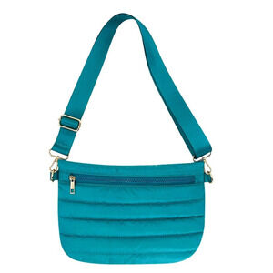 Teal Quilted Puffer Messenger Crossbody Sling Bag